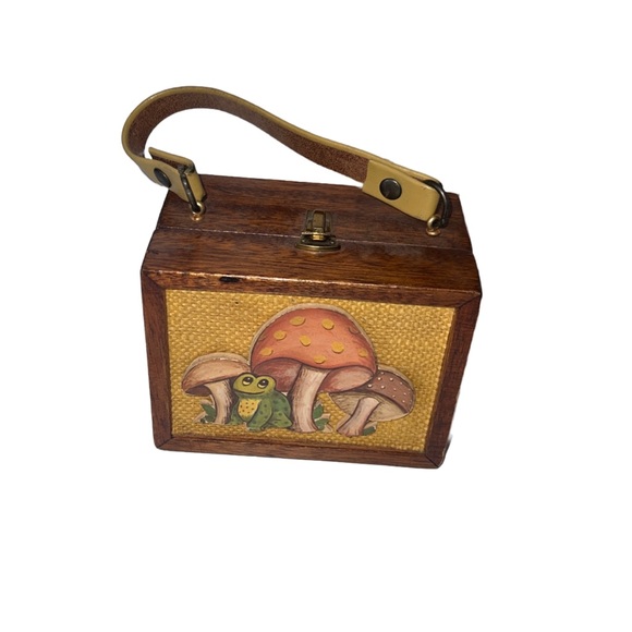 Vintage Handmade brown Wooden Pixie Mushroom Purse - Picture 8 of 16